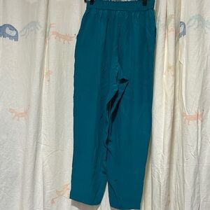 Women’s Teal Elastic-Waist Silk Pants L